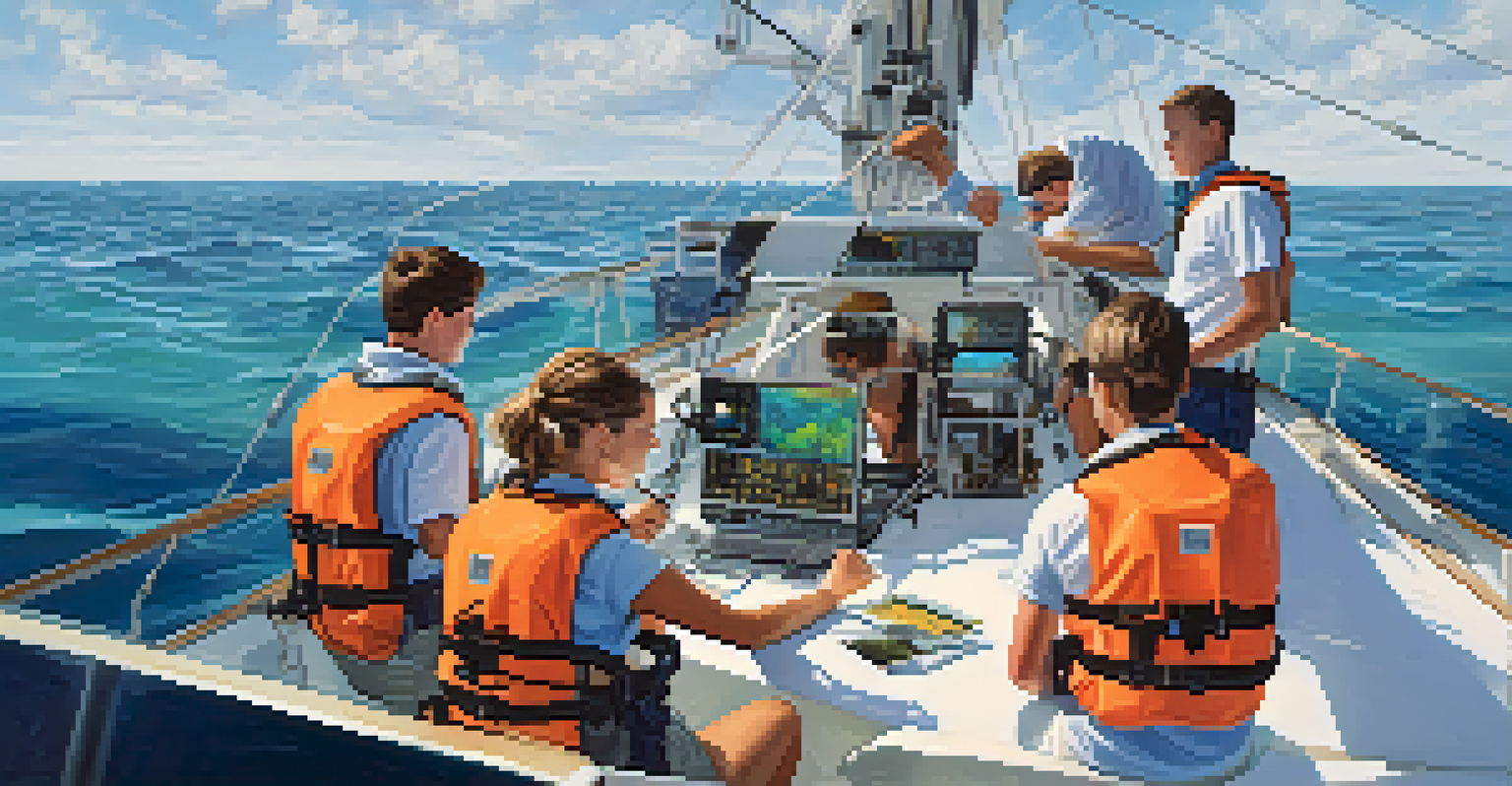 Students on a boat conducting marine research in Florida's coastal waters.