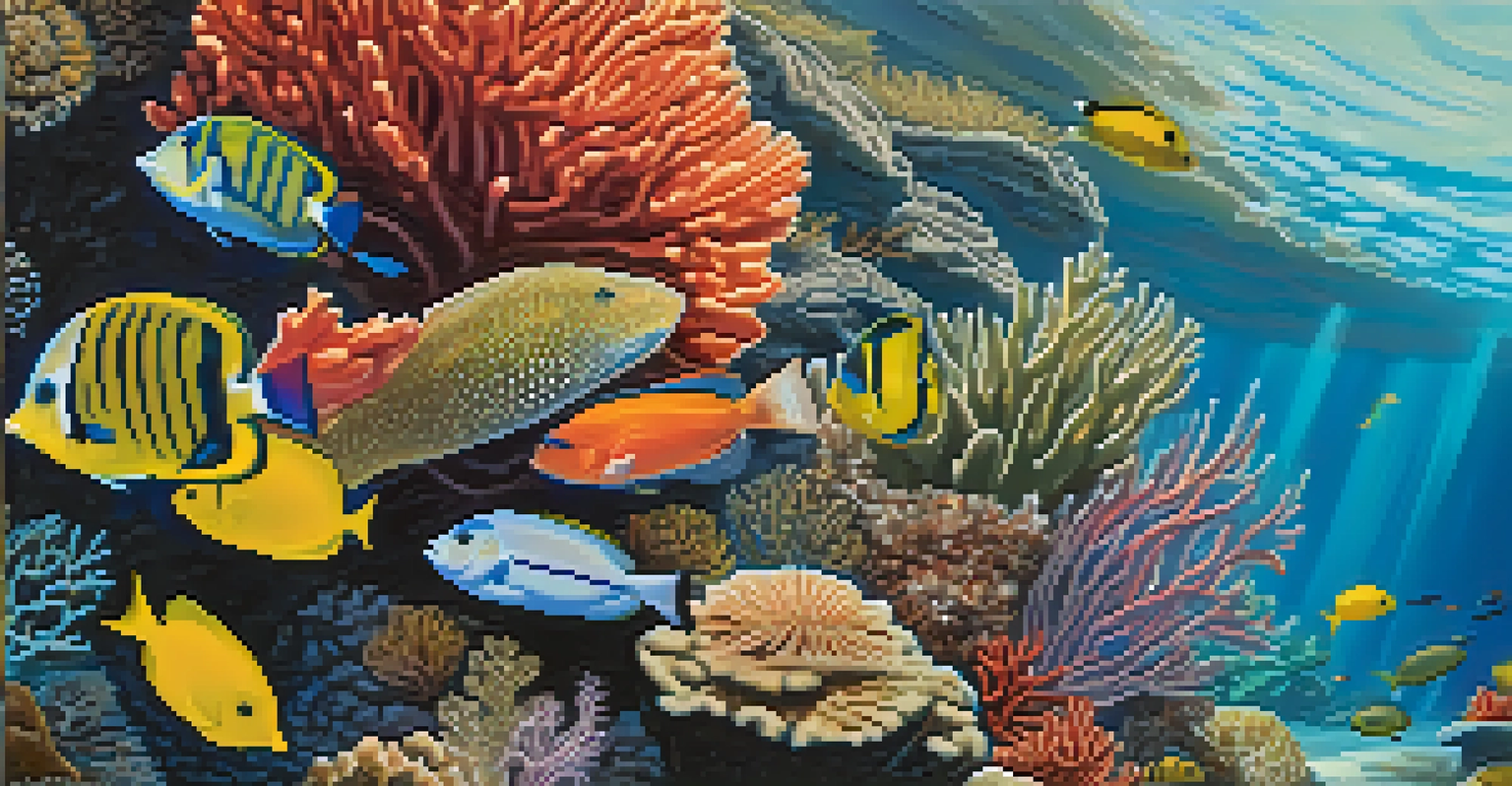 Close-up of a coral reef in Florida, showcasing colorful fish and detailed corals under clear water.
