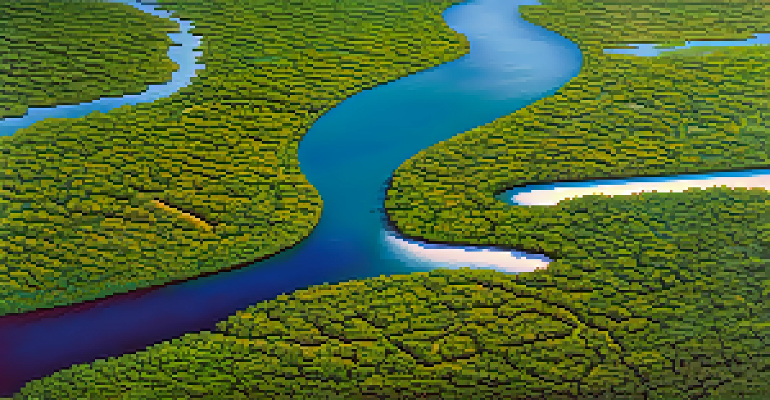 An aerial view of the Tamiami Trail and the Everglades, featuring green swampland and blue waterways.
