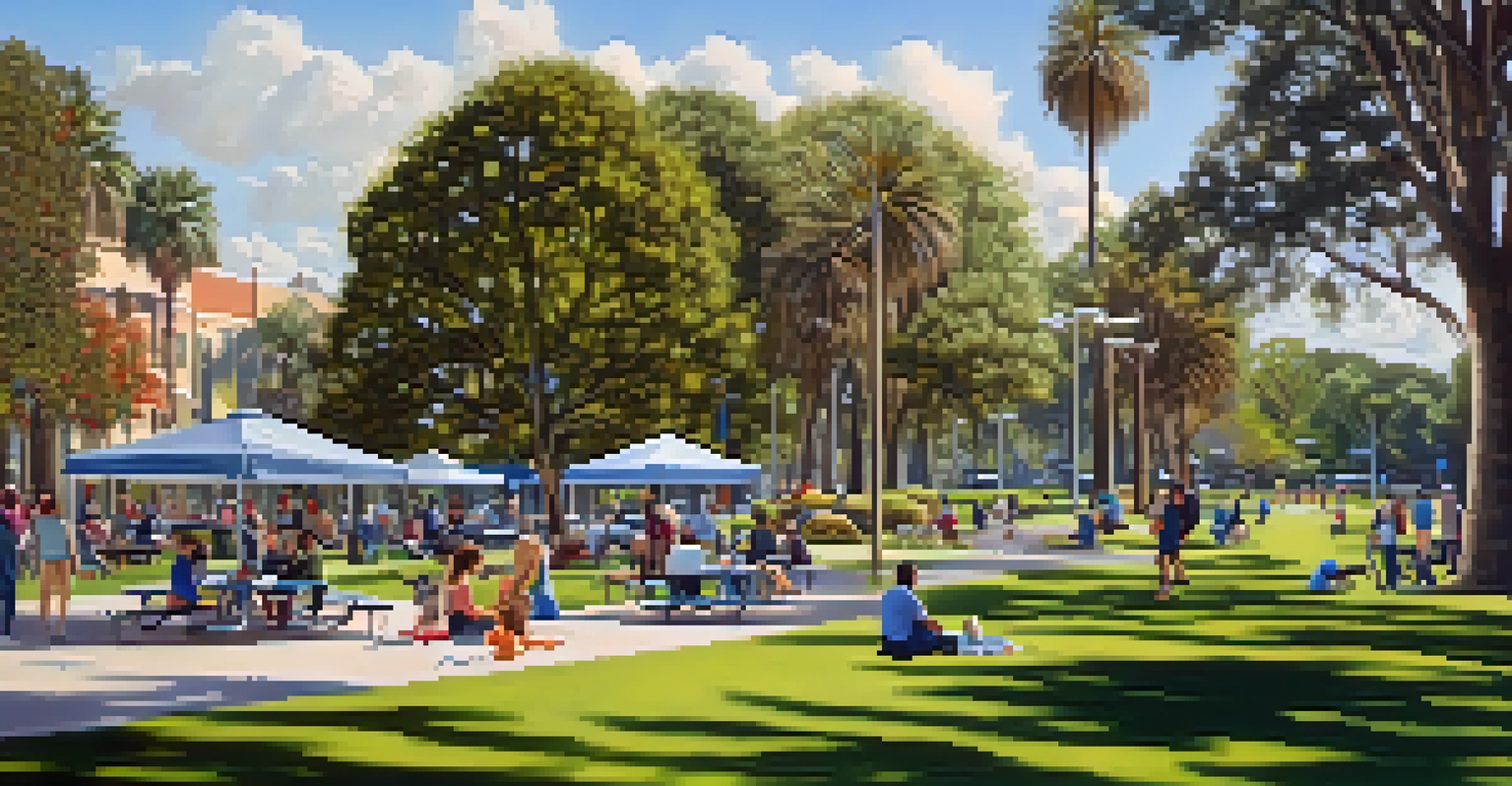 A sunny winter day in a Florida park with people picnicking and enjoying outdoor activities.