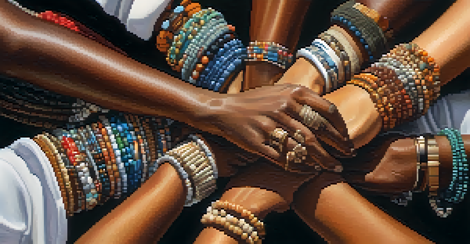 A close-up of diverse hands joining together in solidarity, with a blurred background highlighting their unity.