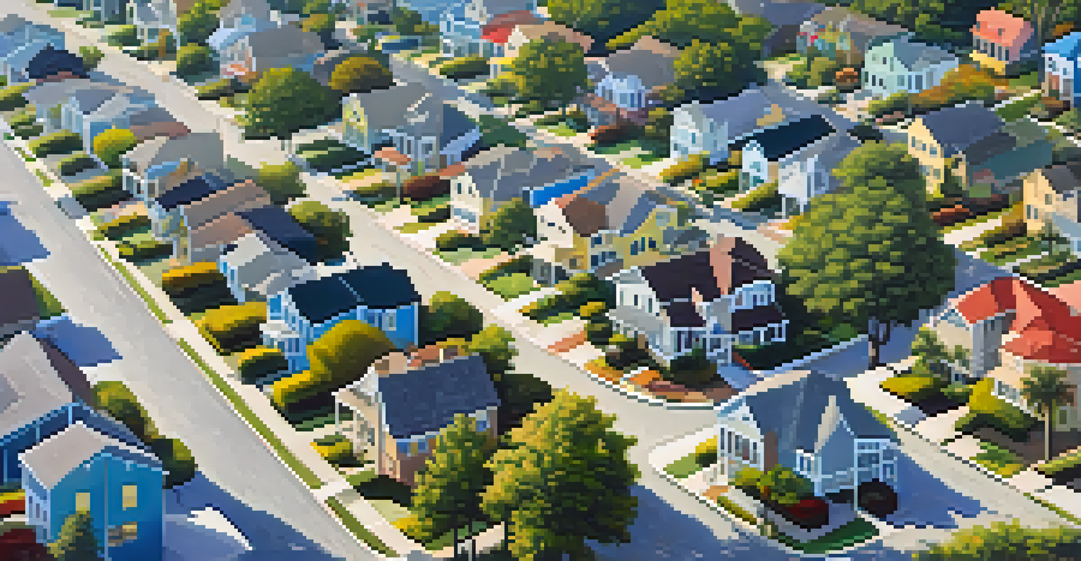 Aerial view of a diverse neighborhood in Florida, showing various homes and people enjoying the outdoors.