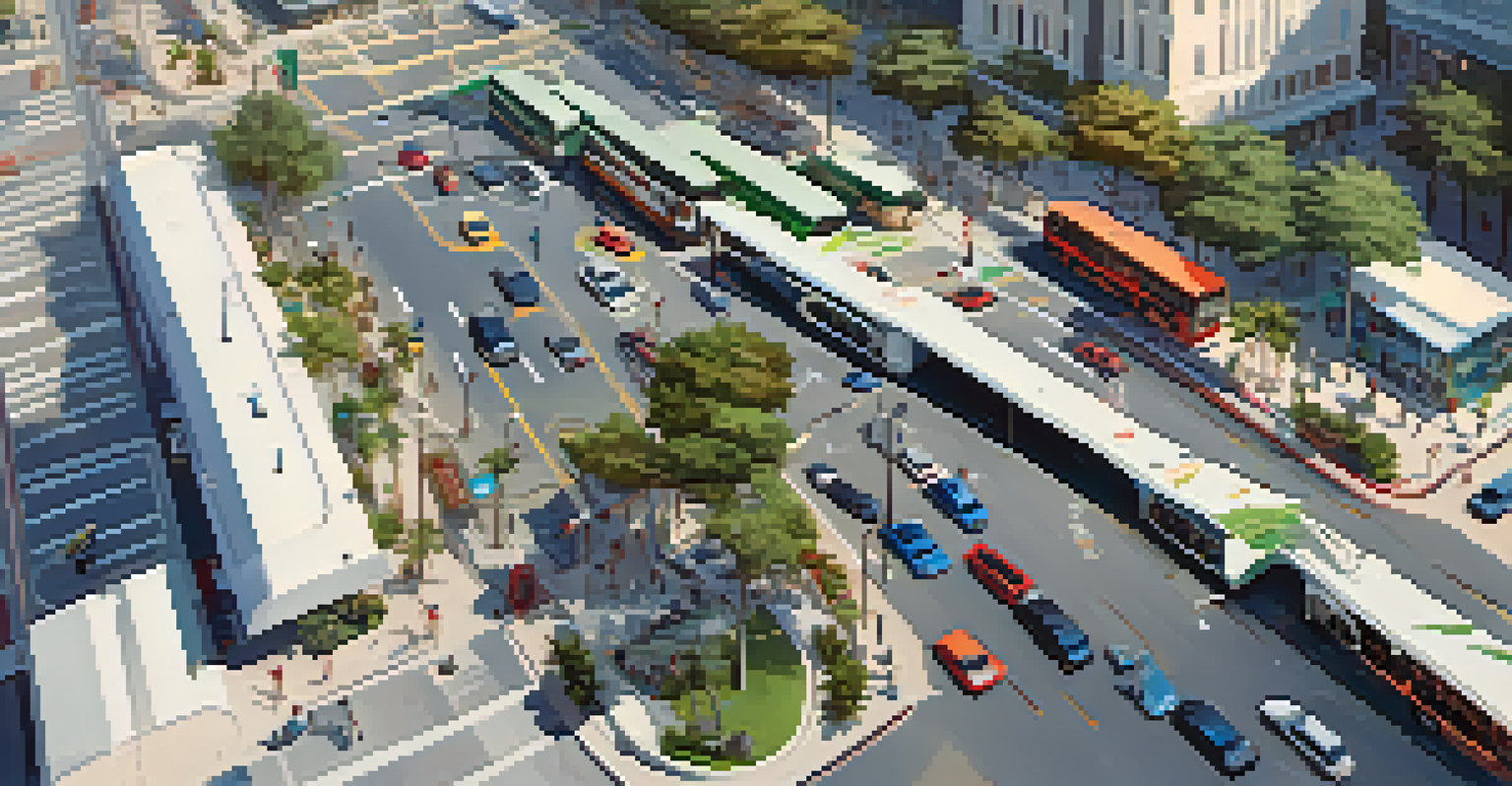 An aerial view of a busy intersection in Florida with various modes of transport including buses, cars, and bicycles, emphasizing the need for better transit solutions.