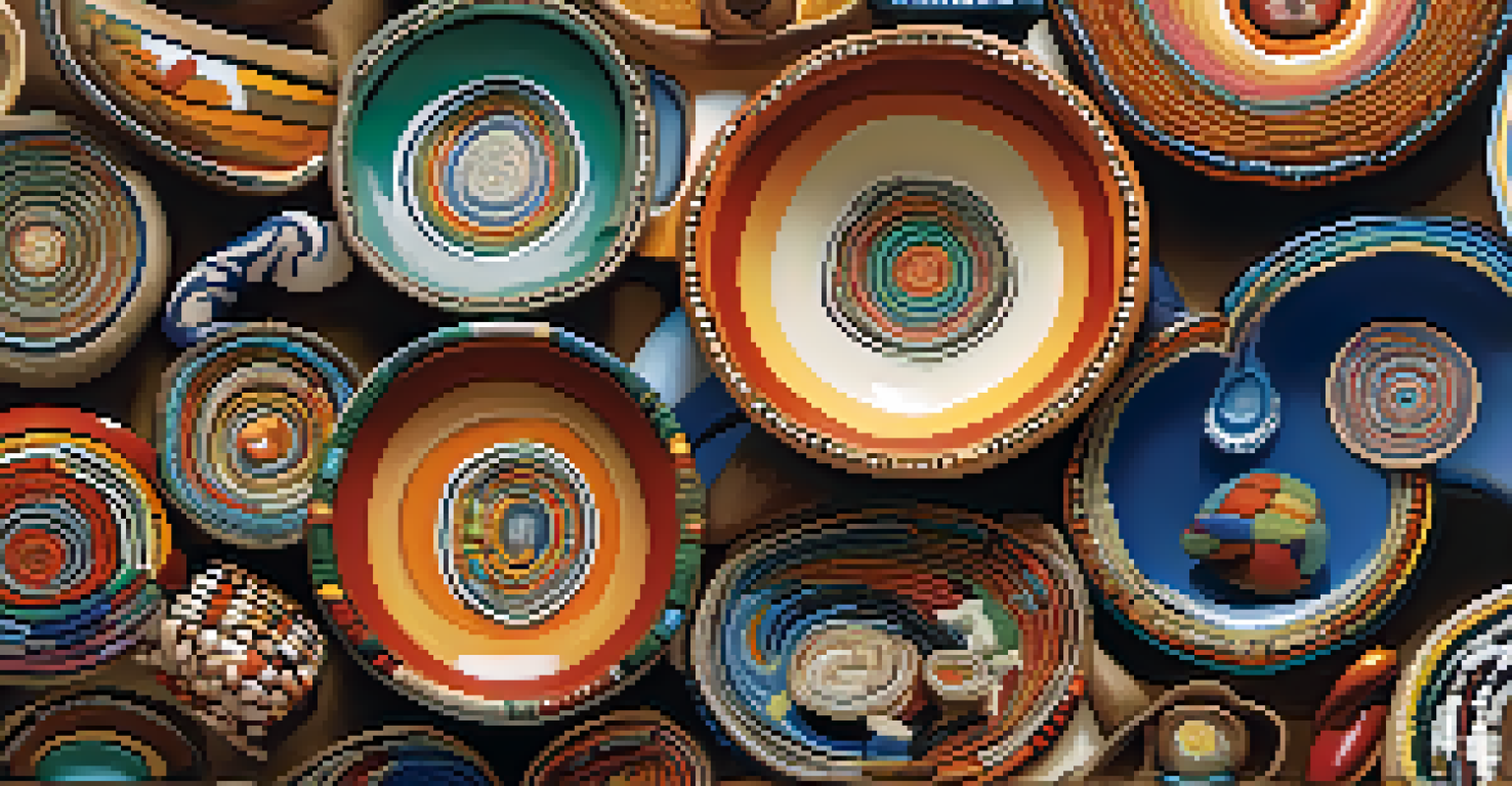 Close-up of vibrant beadwork and pottery, showcasing the intricate designs and colors of Indigenous art.