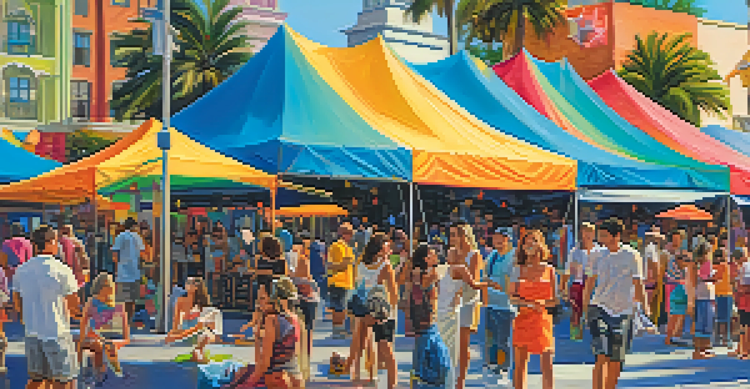 A vibrant festival in Florida featuring art installations and live music, with a diverse crowd enjoying the creative atmosphere.