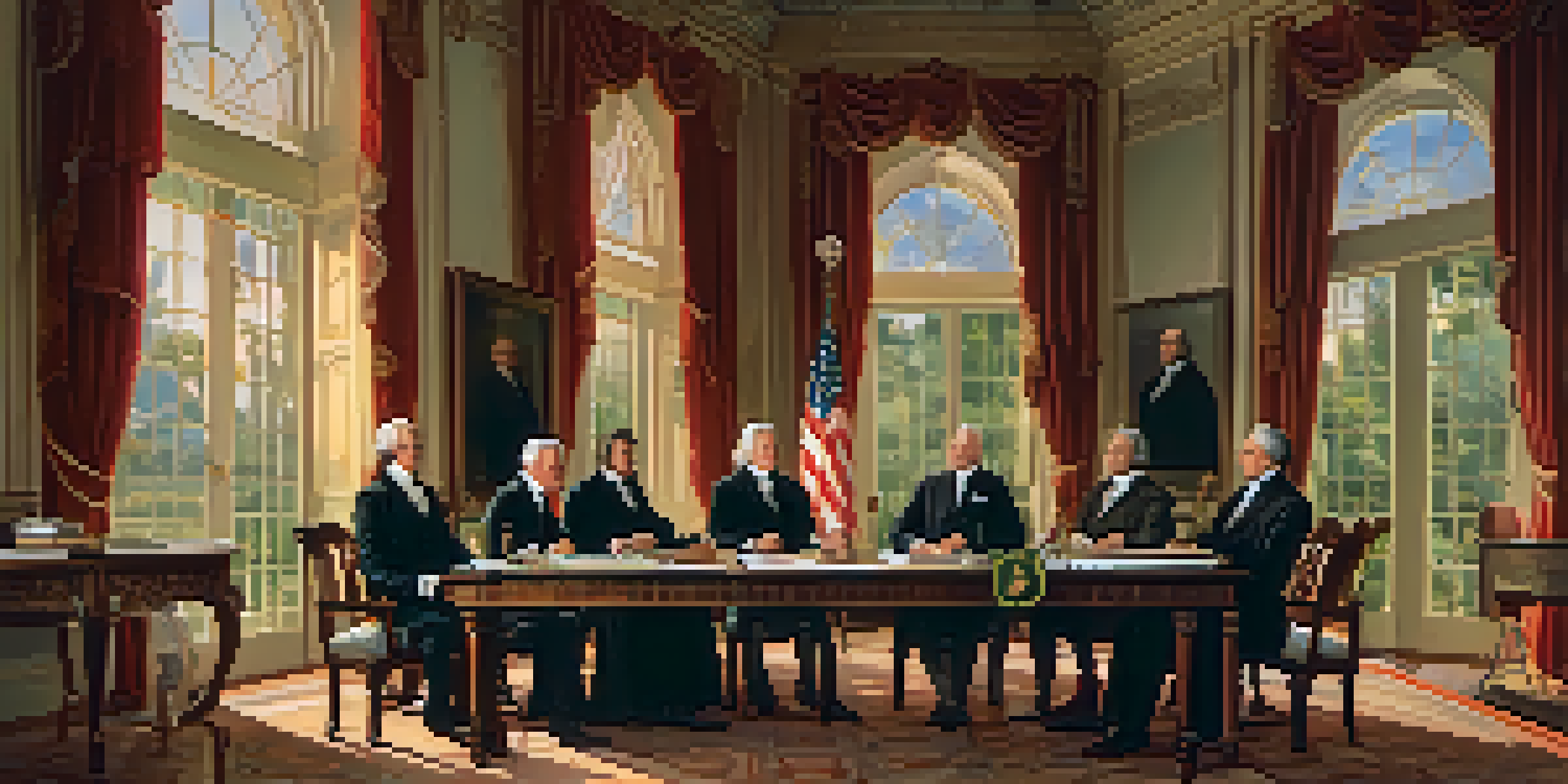 A historic scene of officials signing the Treaty of Adams-Onís with detailed maps and a lush Florida landscape visible through a window.