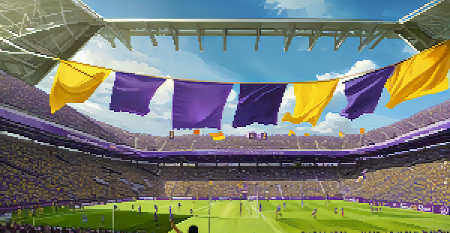 A lively soccer match at Exploria Stadium with fans celebrating in purple and gold.