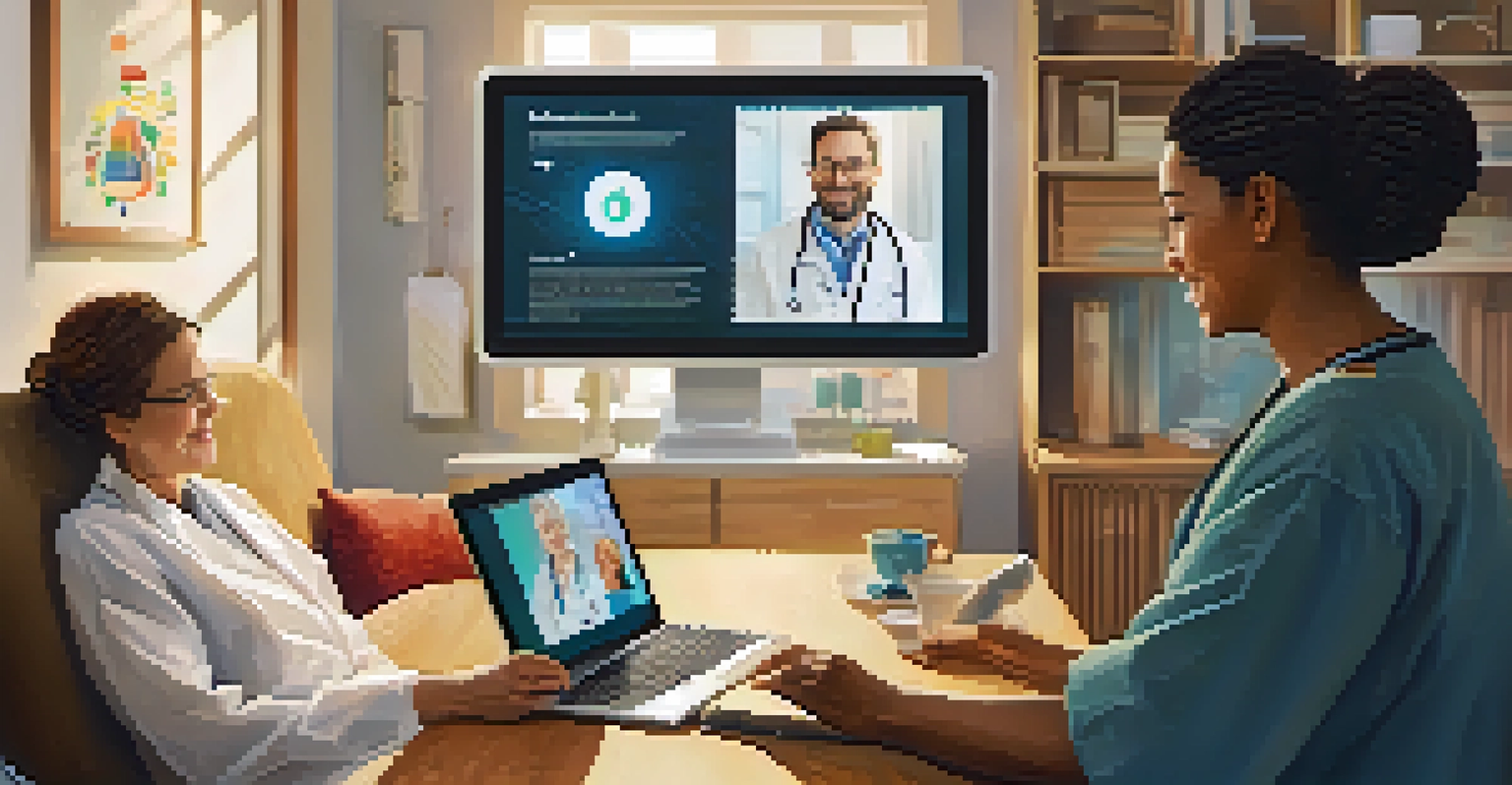 A patient in a cozy home setting participating in a telehealth session with a doctor via a laptop, highlighting modern healthcare technology.