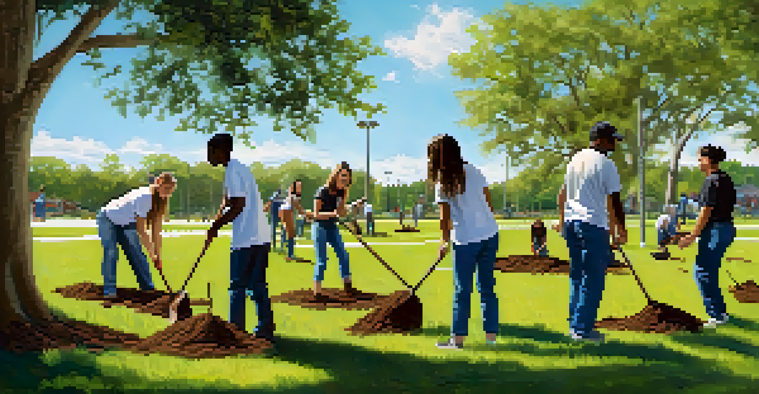 Florida State University students engaging in a community service project, planting trees in a park under a clear blue sky.