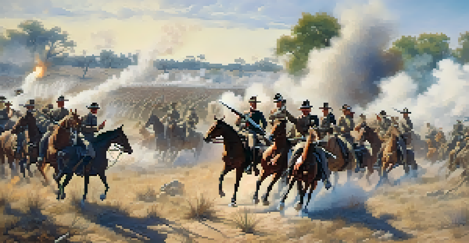 A dramatic depiction of the Rough Riders charging up San Juan Hill during the Battle of Tampa, illustrating the intensity of the conflict.