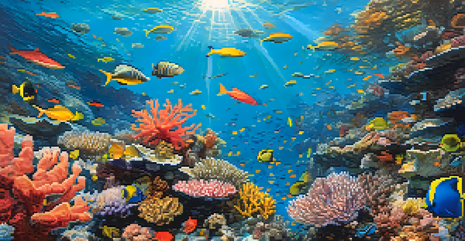 An underwater view of a colorful coral reef in Florida, filled with fish and vibrant corals.