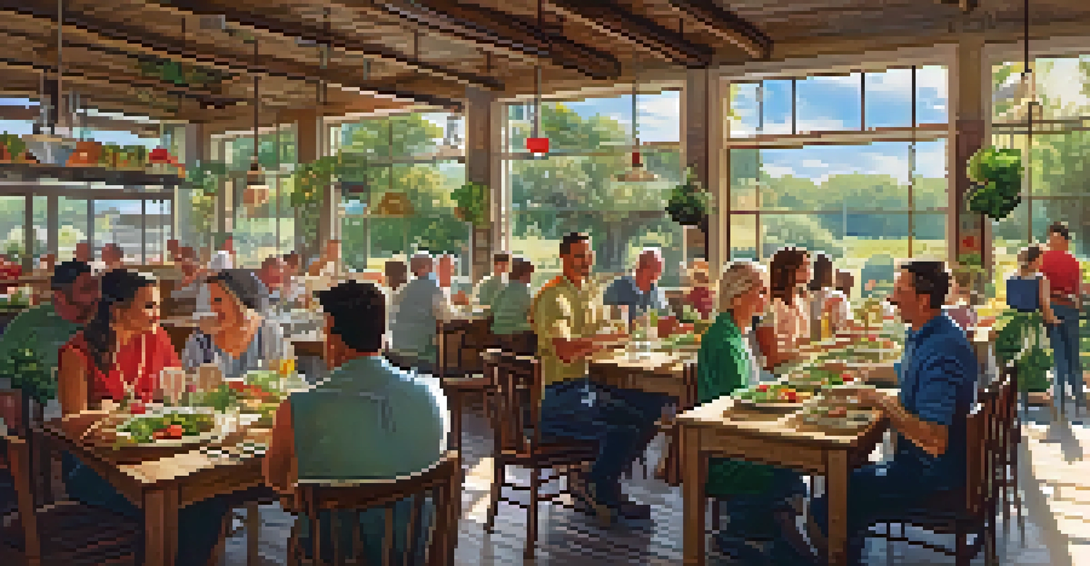 A rustic farm-to-table restaurant in Florida with fresh produce on a wooden table and sunlight streaming through large windows.