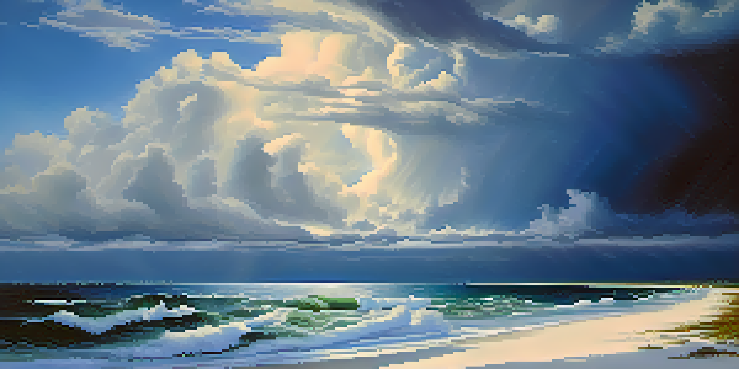 Aerial view of a coastal Florida landscape during hurricane season with swirling clouds and blue ocean waters.