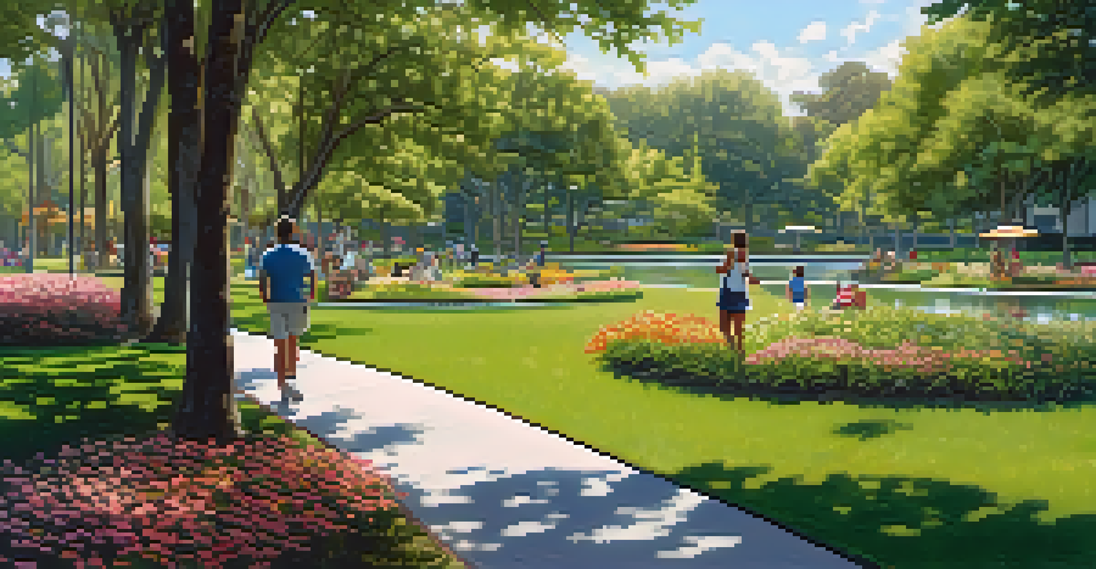 A peaceful urban park in Florida with diverse greenery, pathways, and people enjoying the outdoors.