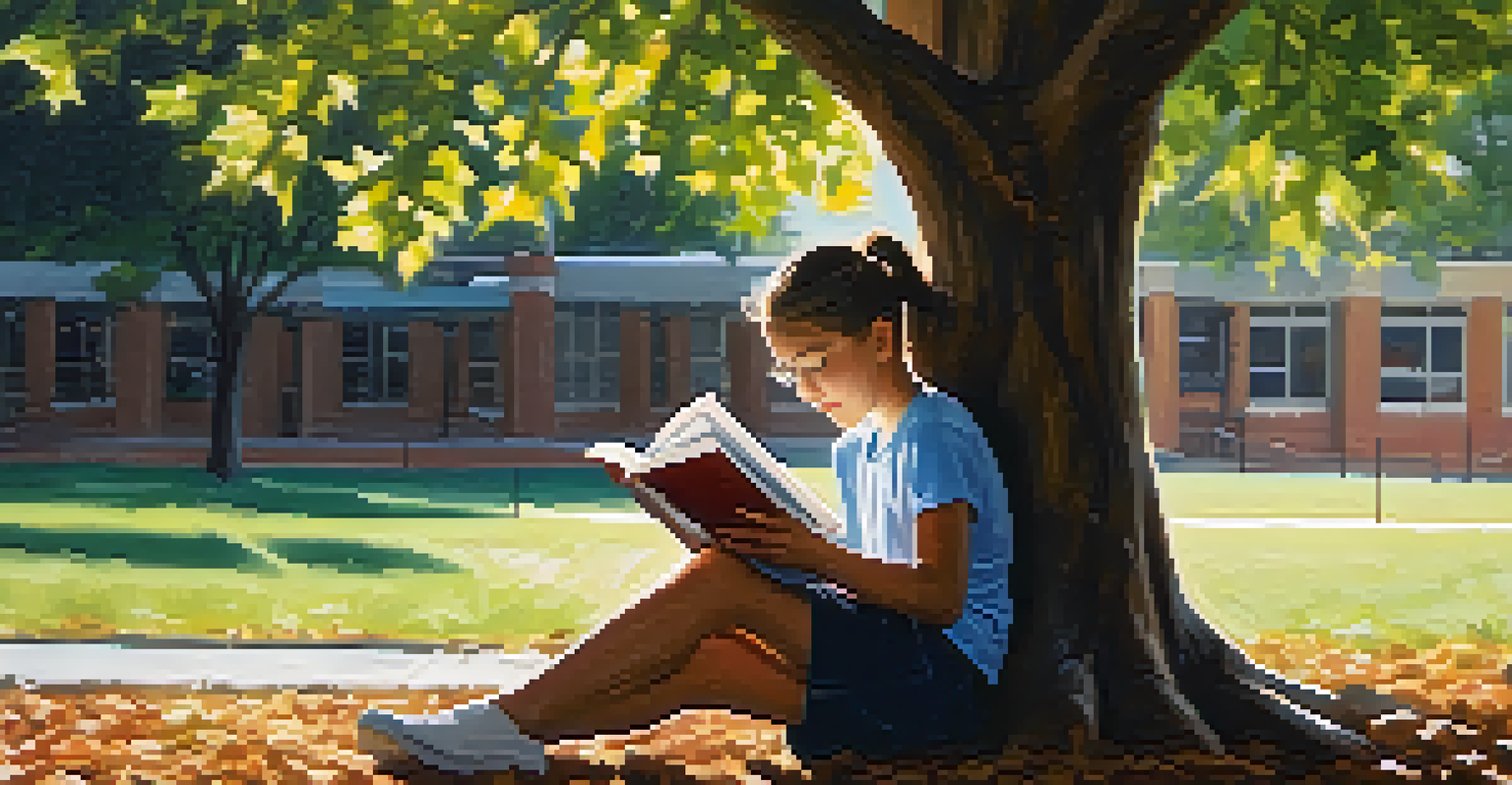 A student reading a book under a tree, with sunlight filtering through leaves, symbolizing the joy of learning and lifelong education.