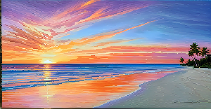 A beautiful sunset over the clear waters of the Florida Keys with a palm tree in the foreground.