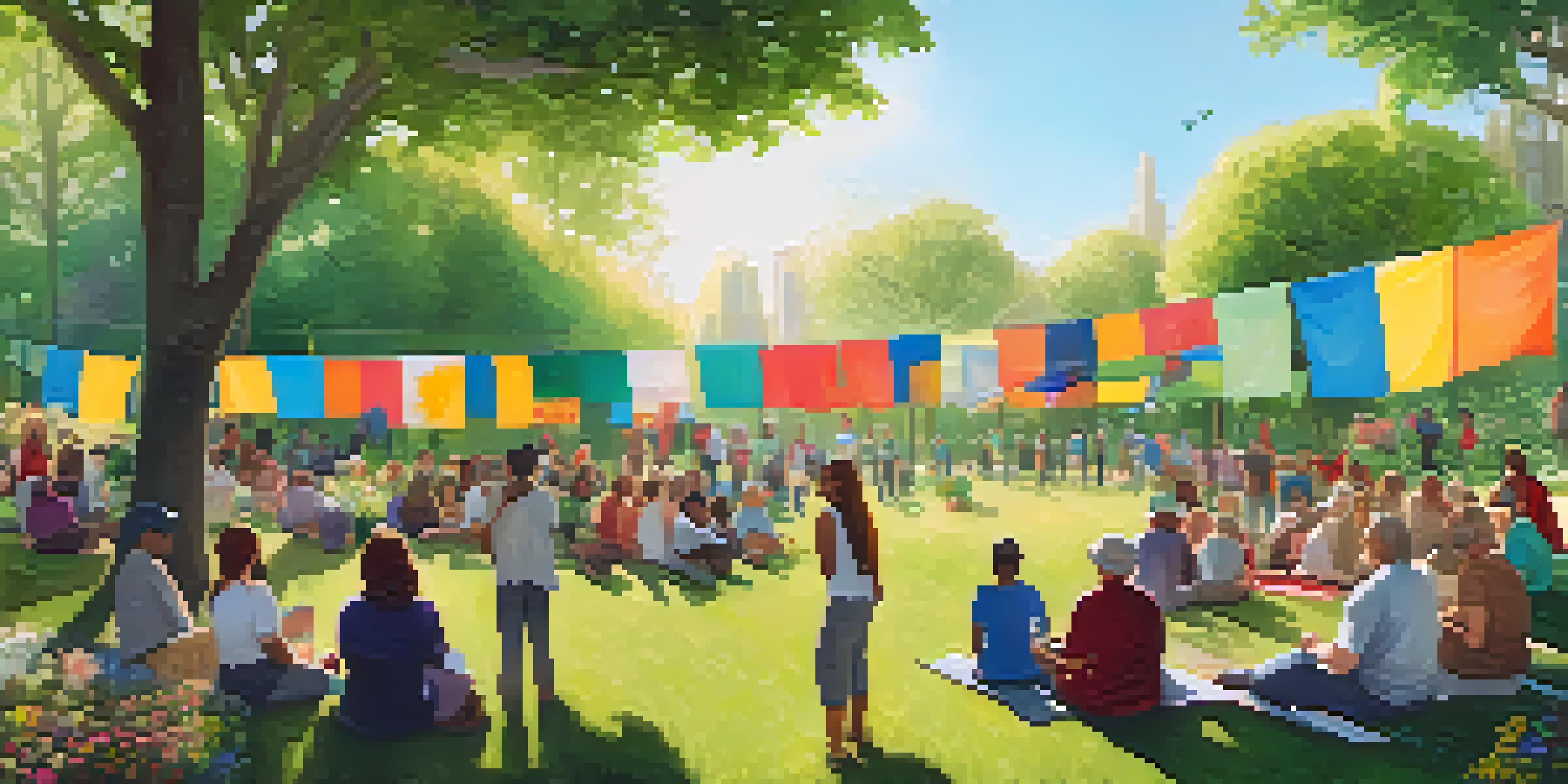 A diverse group of people engaged in a conservation workshop in a green park, surrounded by nature.
