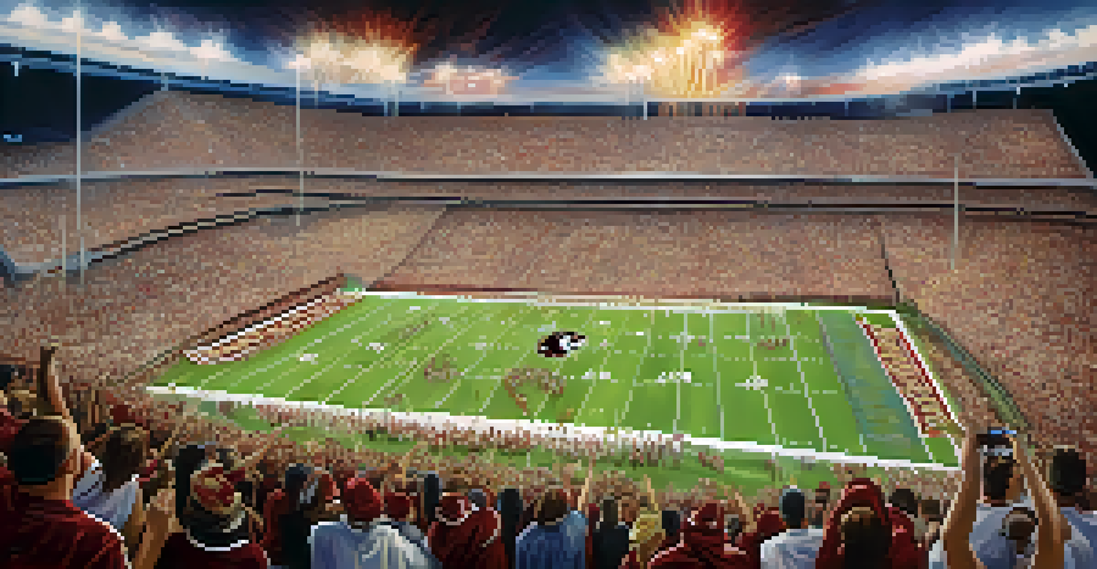 A packed stadium during a rivalry game at Florida State University, with fans cheering energetically.