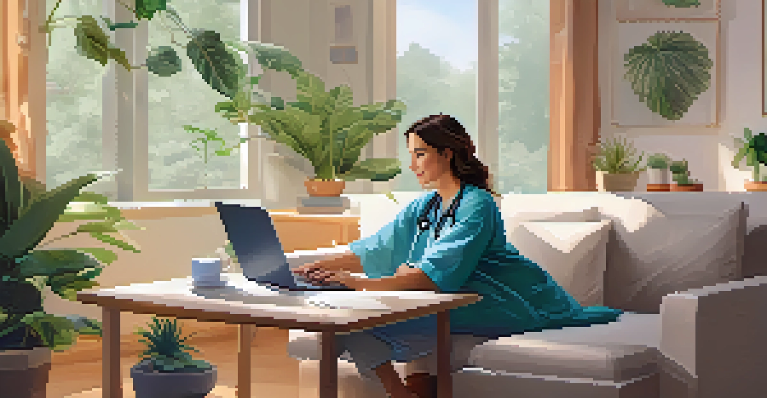 A woman at home participating in a telemedicine consultation, engaging with a doctor via laptop.