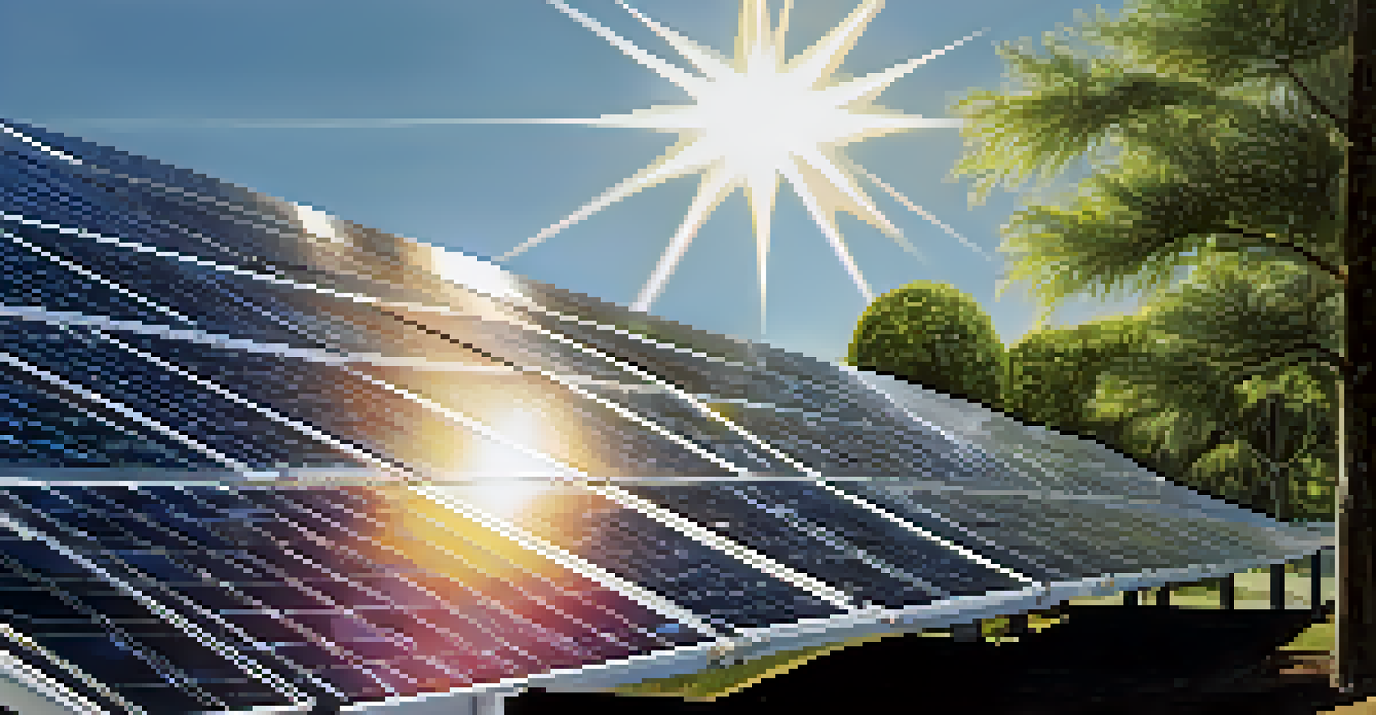 Close-up view of solar panels at Kennedy Space Center, reflecting sunlight with green plants nearby, highlighting sustainability efforts.