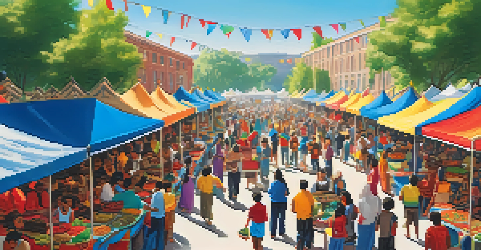 A lively cultural festival at a university, with colorful stalls and diverse attendees enjoying food and performances.