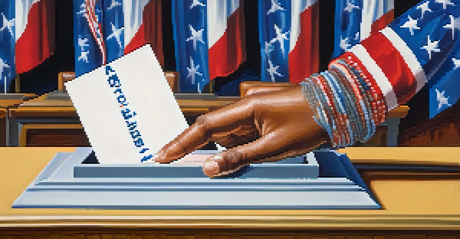 A close-up of a hand casting a ballot into a voting box, representing civic duty and democracy.