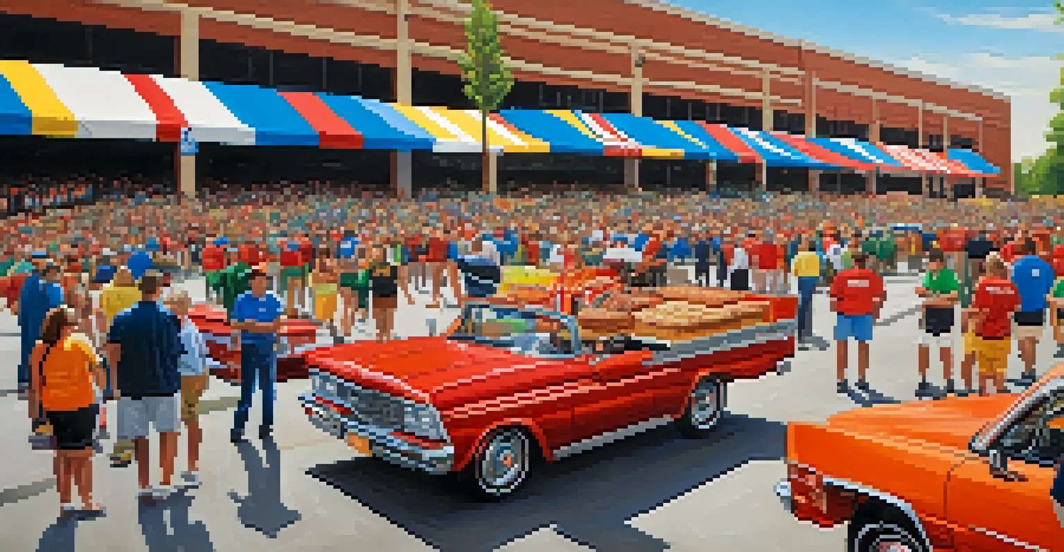 A close-up of a joyful tailgating scene with barbecue and fans in team gear, enjoying the pre-game festivities.