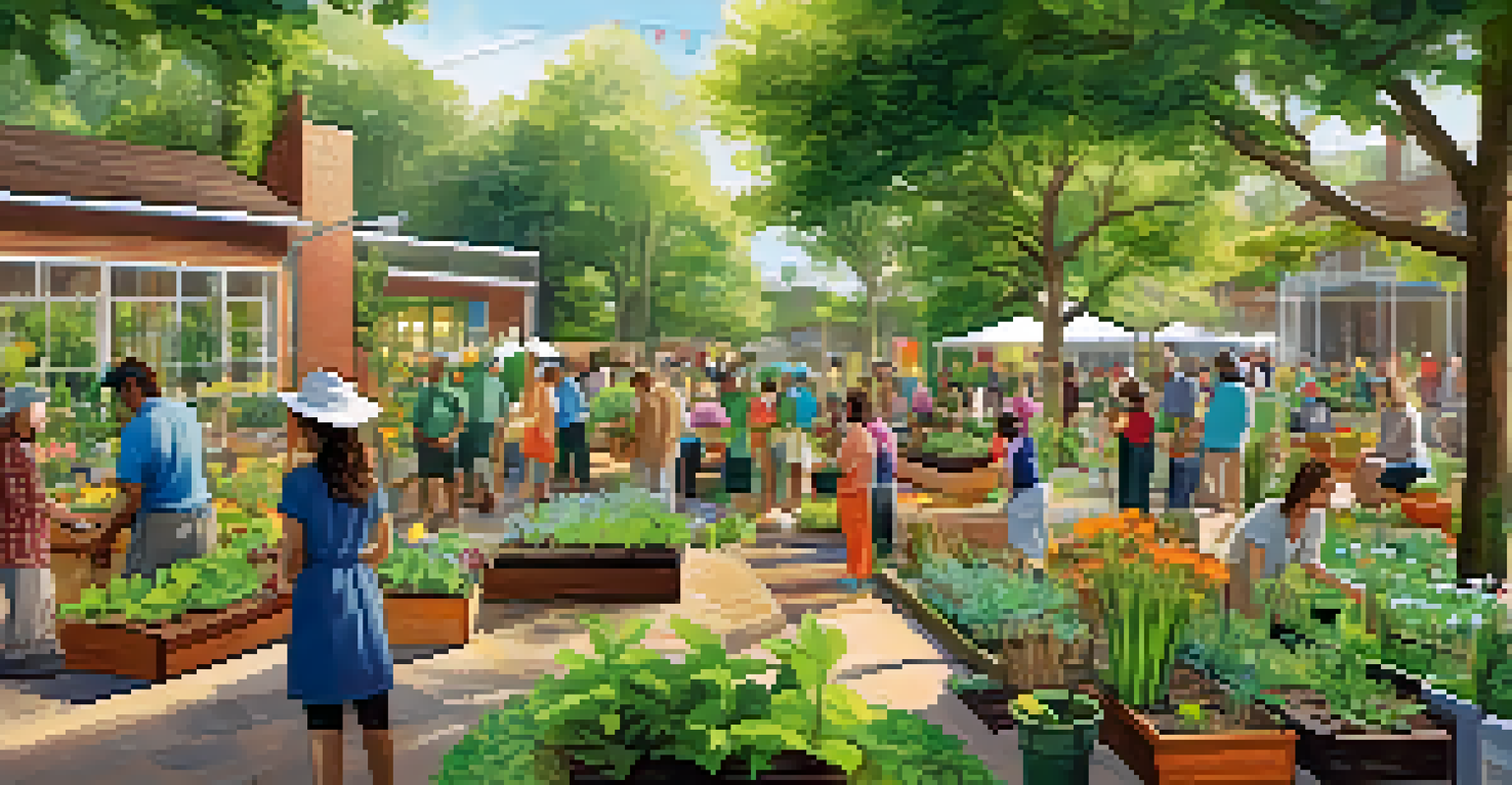 Community workshop on sustainable living with residents engaging in gardening and energy conservation activities.