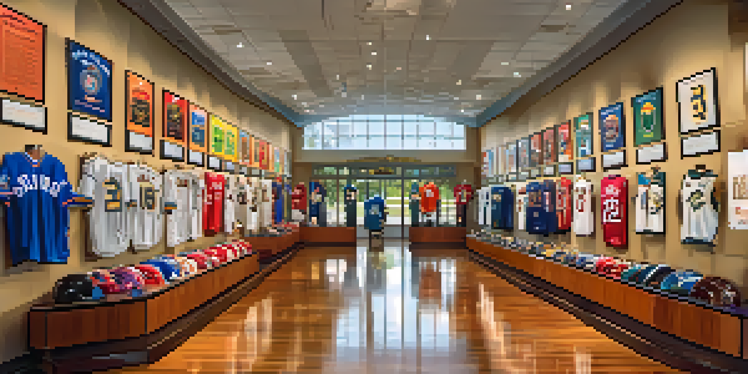 An interior view of the Florida Sports Hall of Fame featuring sports memorabilia, light streaming through windows.
