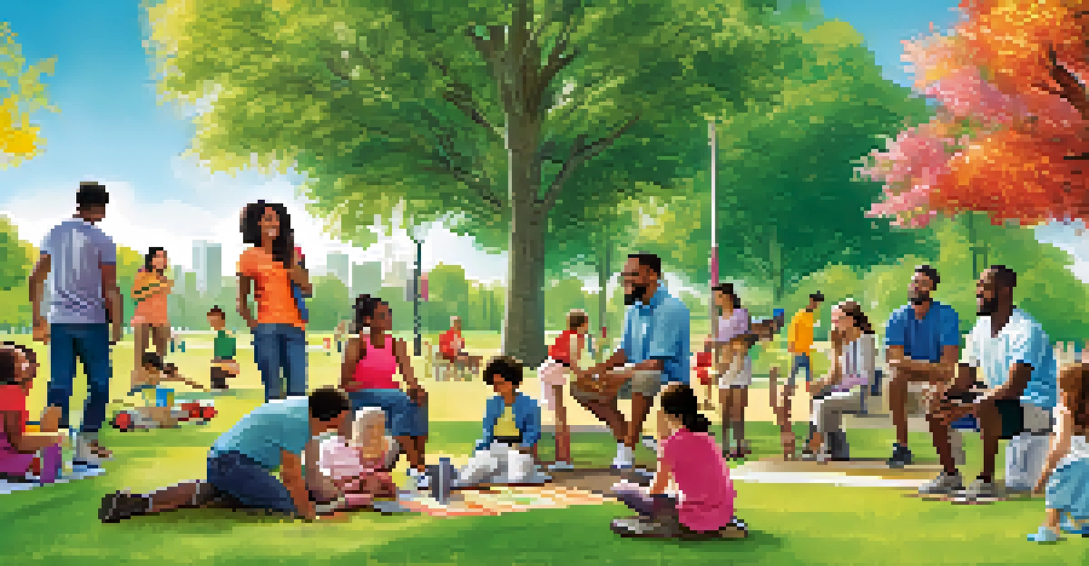 A public health campaign poster promoting vaccination and healthy lifestyles in a community park.
