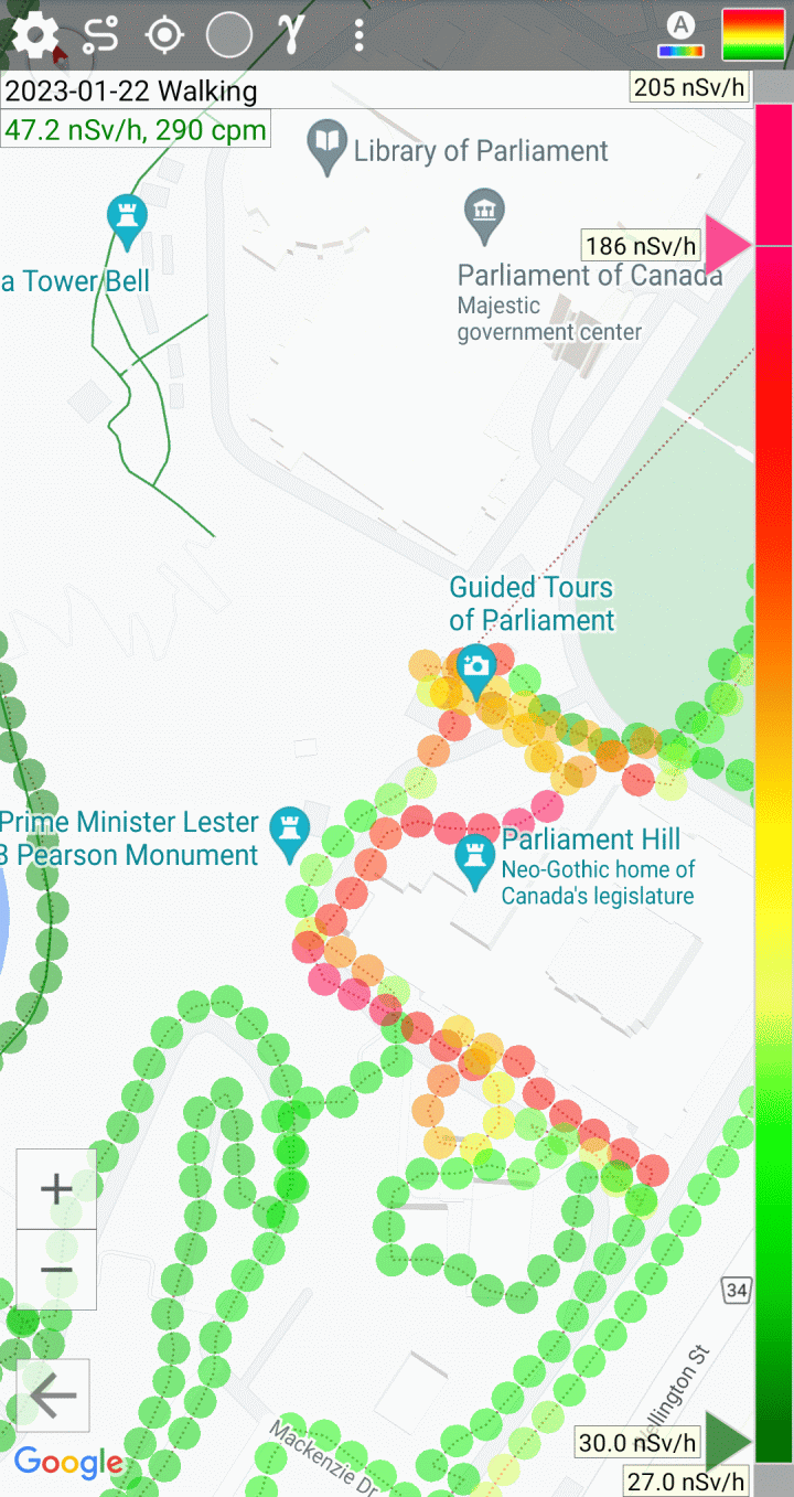 Example of a track with colored dots