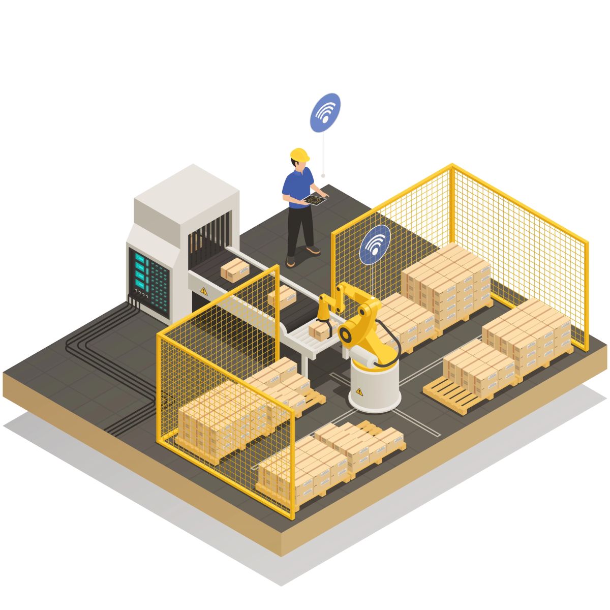 Illustration of an automated warehouse management system