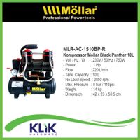 Mollar Kompresor Oil Less Silent  1 HP 10 Liter Oilless 750 Watt 1510BP-R