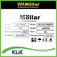 Mollar Kompresor Oil Less Silent 1 HP 50 Liter Oilless 750 Watt 1550BP-R