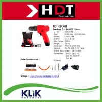 HDT Mesin Bor Tangan Cas Cordless Drill Charge CDD405 2 Pcs Baterai 12V + Aksesoris