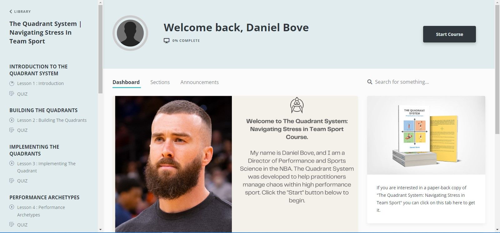Daniel Bove moved The Quadrant System from Wix to Kajabi. I migrated the course content, built a new landing page, and got it live on the new platform. — Athlete Framework