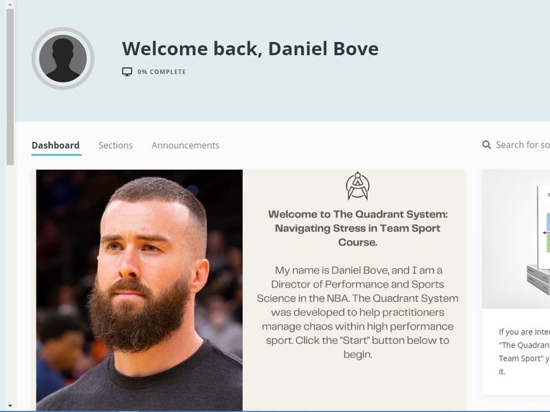 Daniel Bove moved The Quadrant System from Wix to Kajabi. I migrated the course content, built a new landing page, and got it live on the new platform. — Athlete Framework