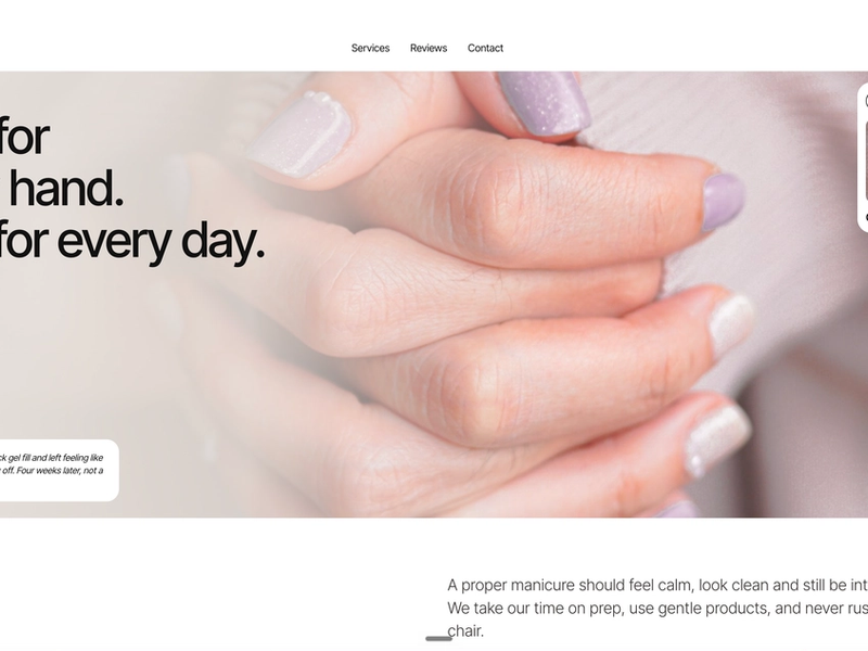 A booking-first website concept for a Los Angeles nail studio, built to turn menu browsing into appointments with clear prices, tiers and a chip guarantee. — Lune Nail Bar