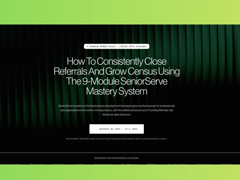 Athena Quinones needed a 36-lesson course for senior-serving professionals and a site to sell it. I built the pages and produced the lessons with AI video. — SeniorServe Academy