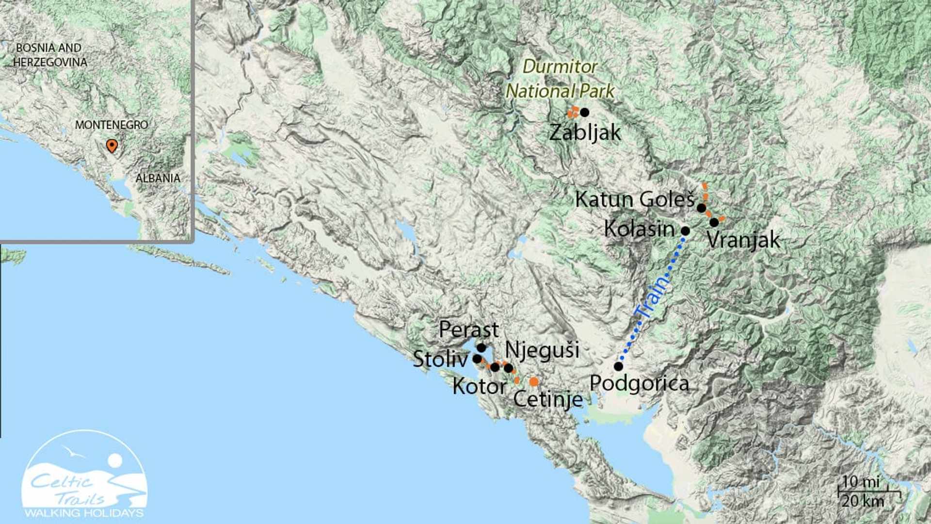 Map of our Montenegro Walking Holiday