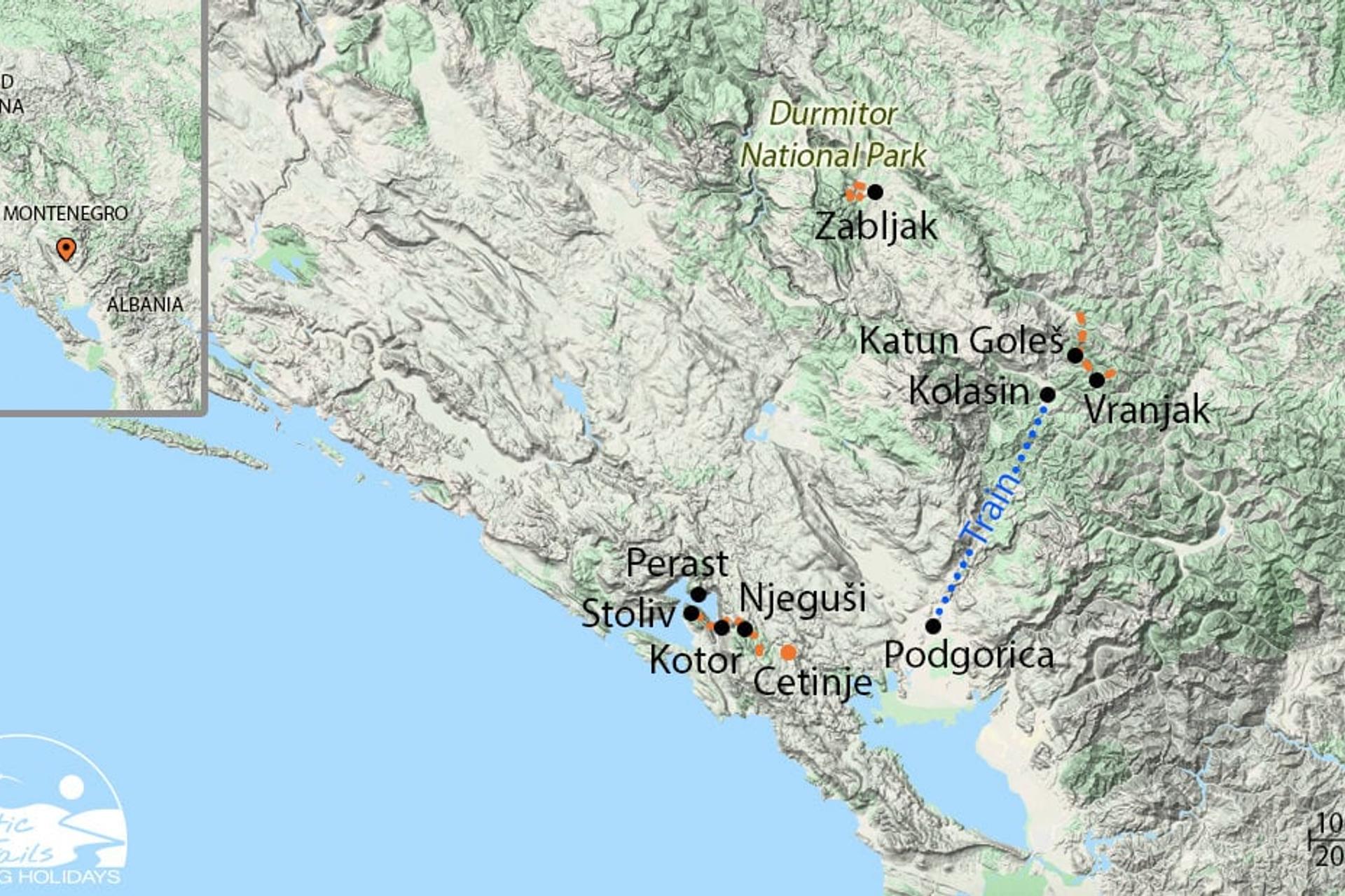 Map of our Montenegro Walking Holiday