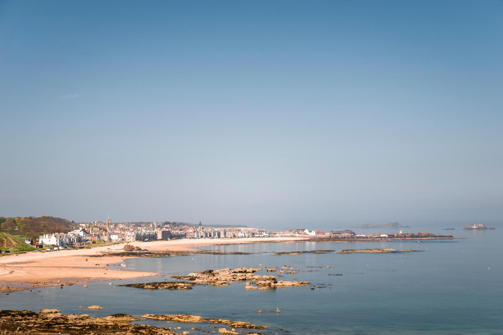 View over North Berwick and its beaches on the East Lothian coast.