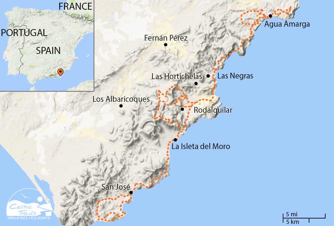 Walking Holiday map for the Cabo de Gata