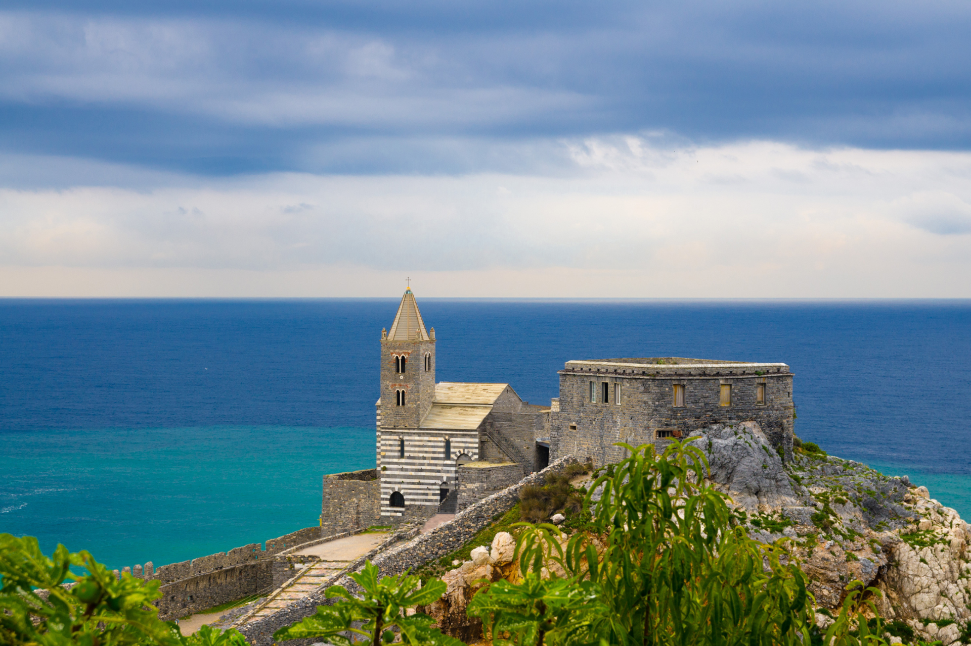 San Pietro Church standing on a rocky headland at Portovenere.