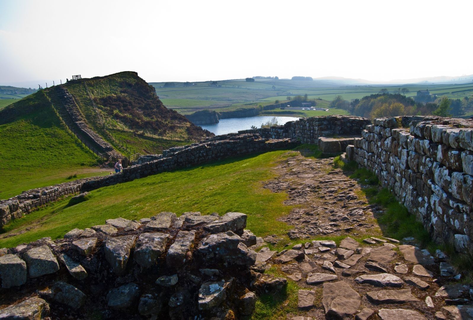 Roman milecastle and Hadrian's Wall overlooking Crag Lough in Northumberland