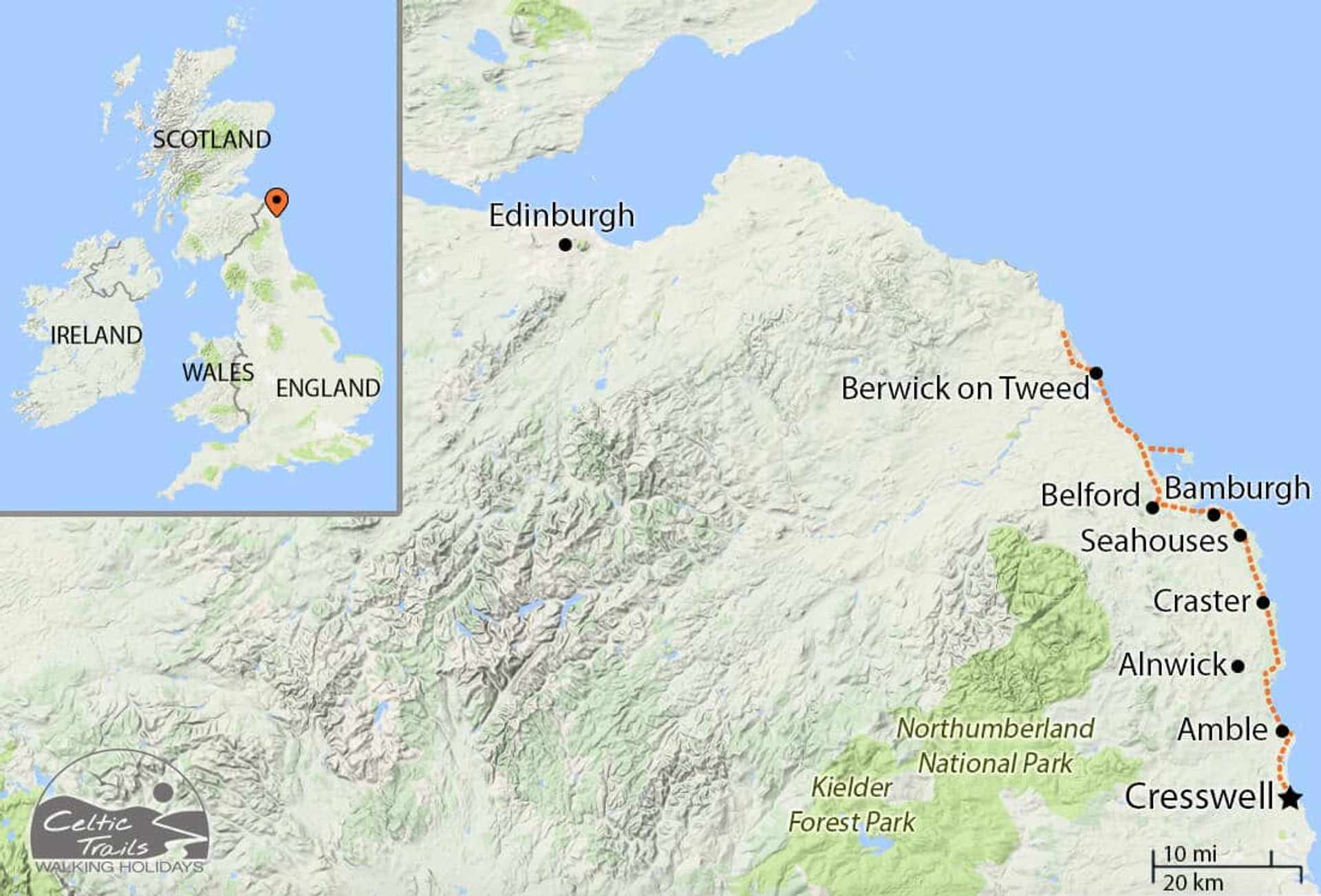 Walking Map for the Northumberland Coast Path