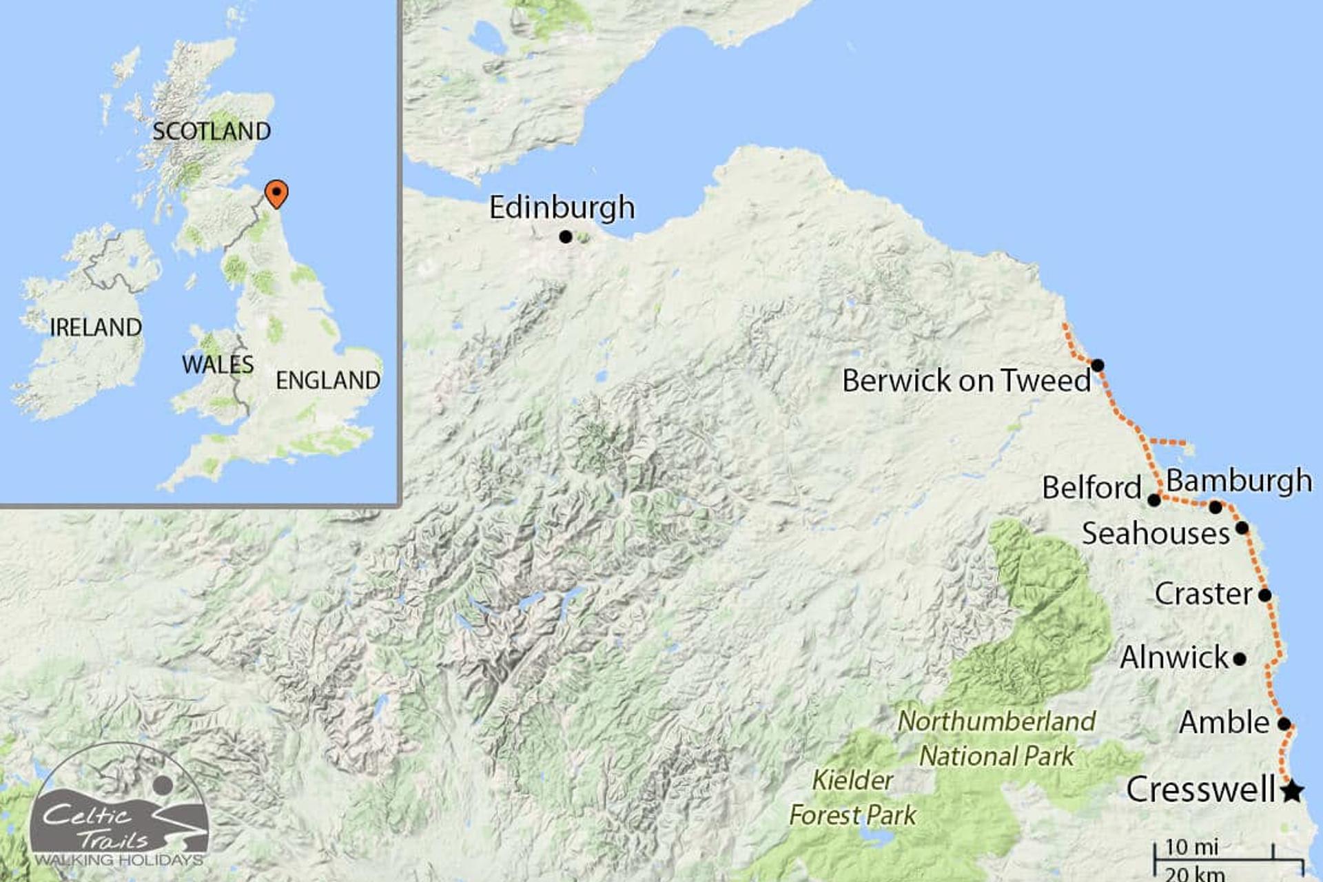 Walking Map for the Northumberland Coast Path