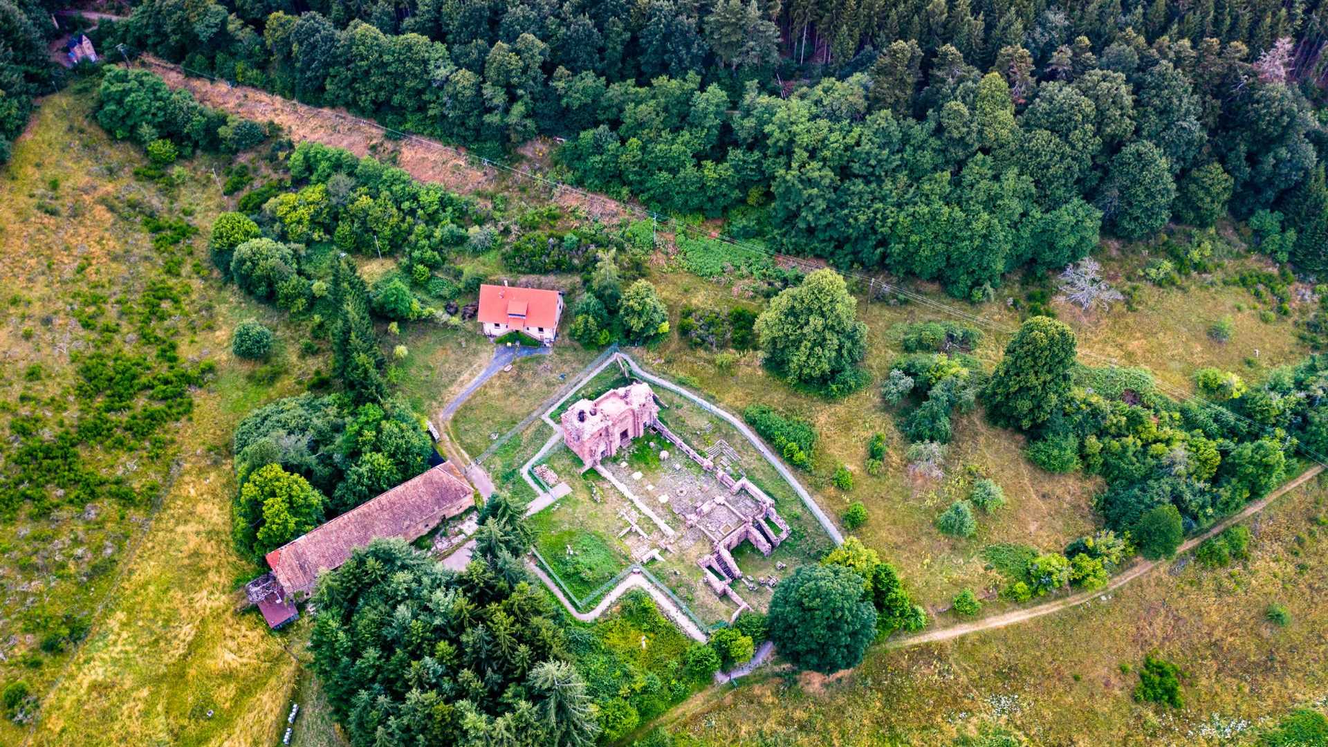 Ruins of Niedermunster Abbey below Mont Sainte-Odile in Alsace