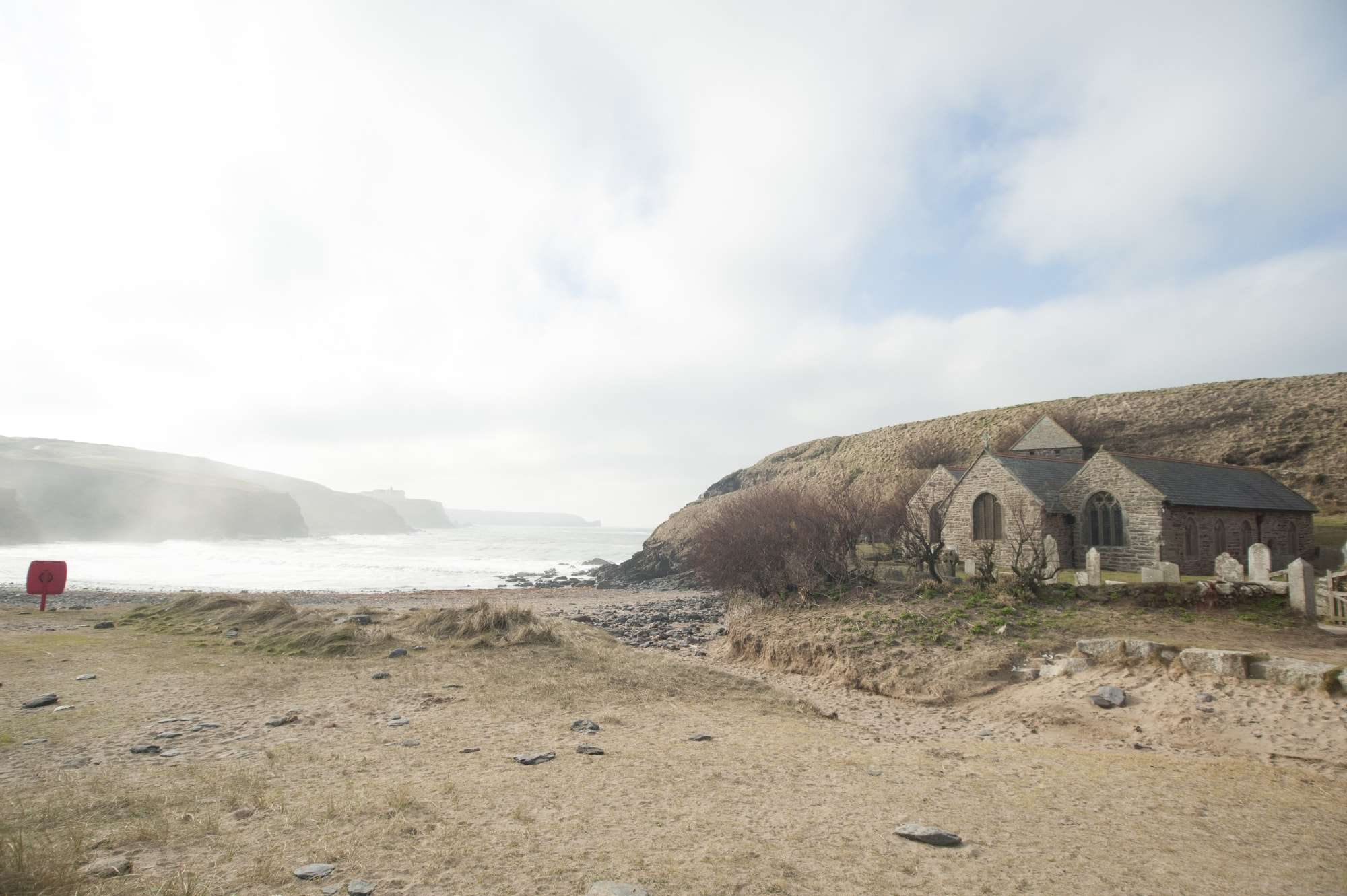 Gunwalloe church on the beach between Penzance and Falmouth