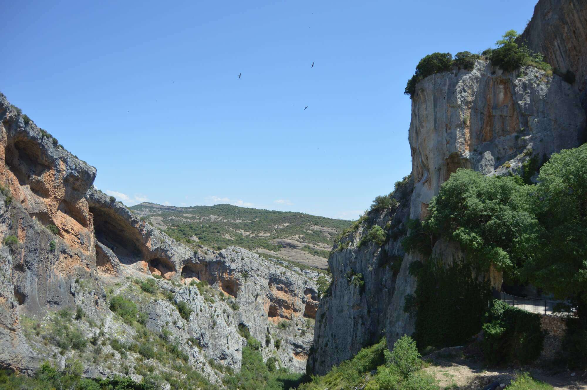 Sandstone cliffs and canyon walls of the Río Vero gorge in the Sierra de Guara, Aragon, Spain